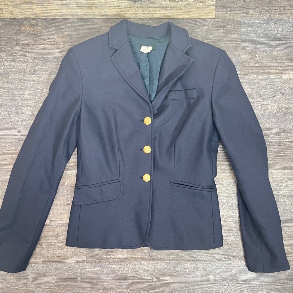 J. Crew navy blue 100% wool blazer jacket size 0 B104